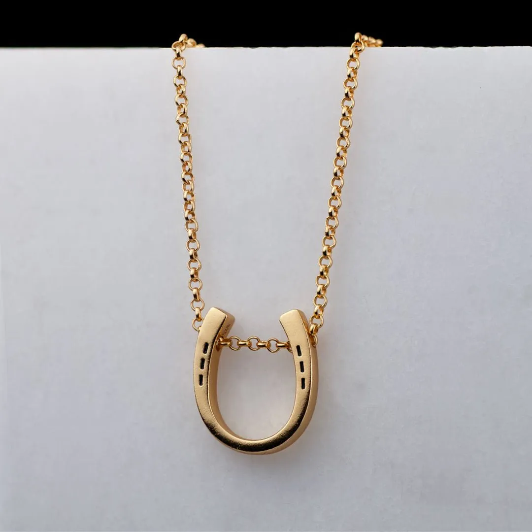 Classique - Horseshoe Pendant and  Rolo Chain 14K Gold on Sterling Silver Necklace
