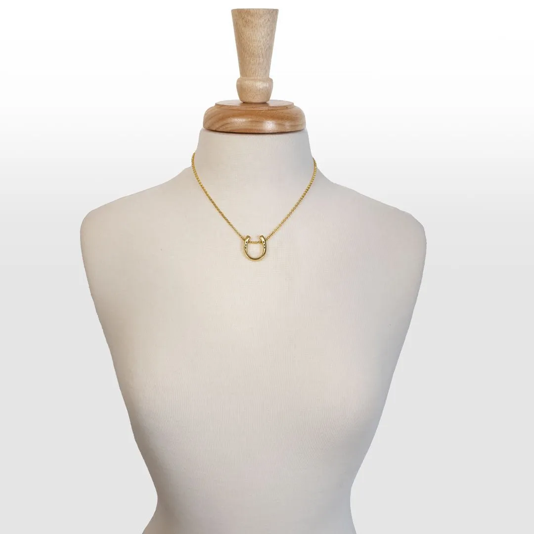 Classique - Horseshoe Pendant and  Rolo Chain 14K Gold on Sterling Silver Necklace