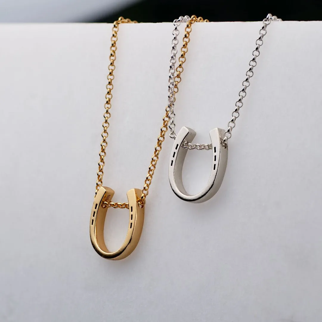 Classique - Horseshoe Pendant and  Rolo Chain 14K Gold on Sterling Silver Necklace