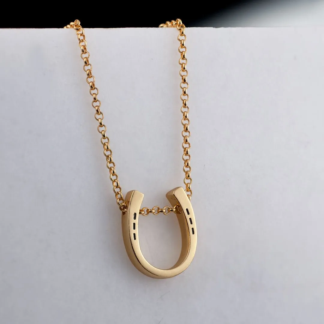 Classique - Horseshoe Pendant and  Rolo Chain 14K Gold on Sterling Silver Necklace