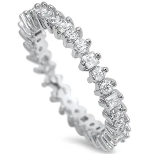 Clear CZ Classic Eternity Stacking Ring .925 Sterling Silver Band Sizes 5-10