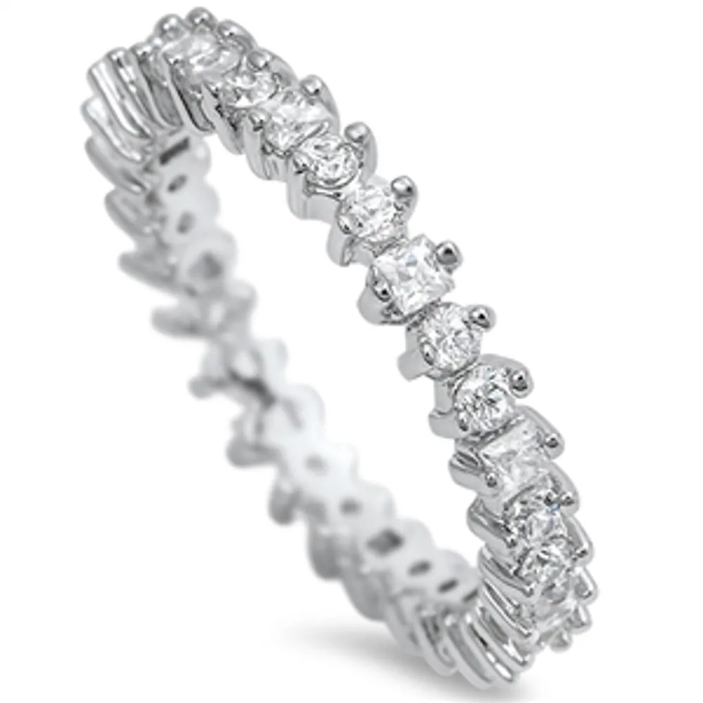 Clear CZ Classic Eternity Stacking Ring .925 Sterling Silver Band Sizes 5-10