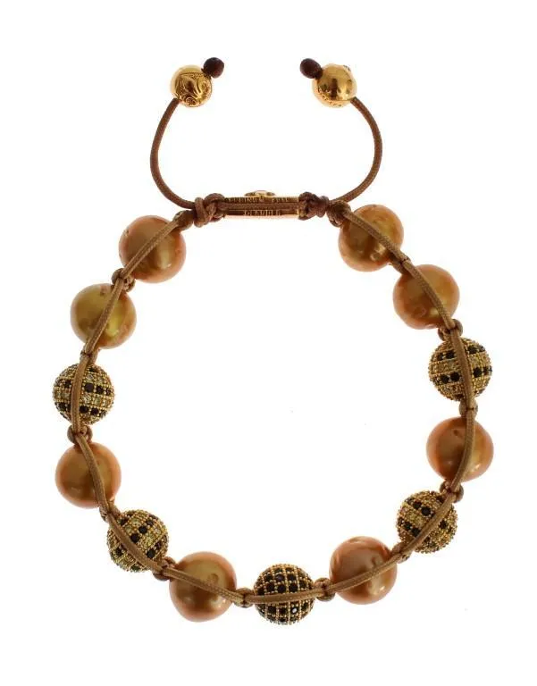 Clear CZ Pearls Gold 925 Silver Bracelet