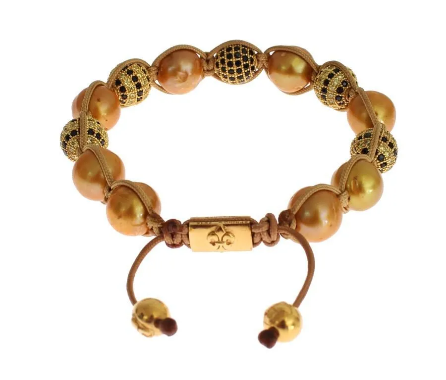 Clear CZ Pearls Gold 925 Silver Bracelet