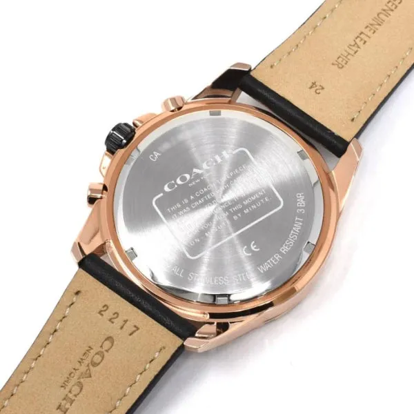 Coach Kent Black Leather Strap Rose Gold Dial Chronograph Quartz Watch for Gents - 14602559