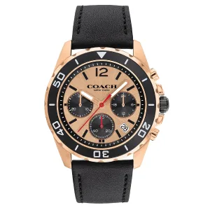 Coach Kent Black Leather Strap Rose Gold Dial Chronograph Quartz Watch for Gents - 14602559