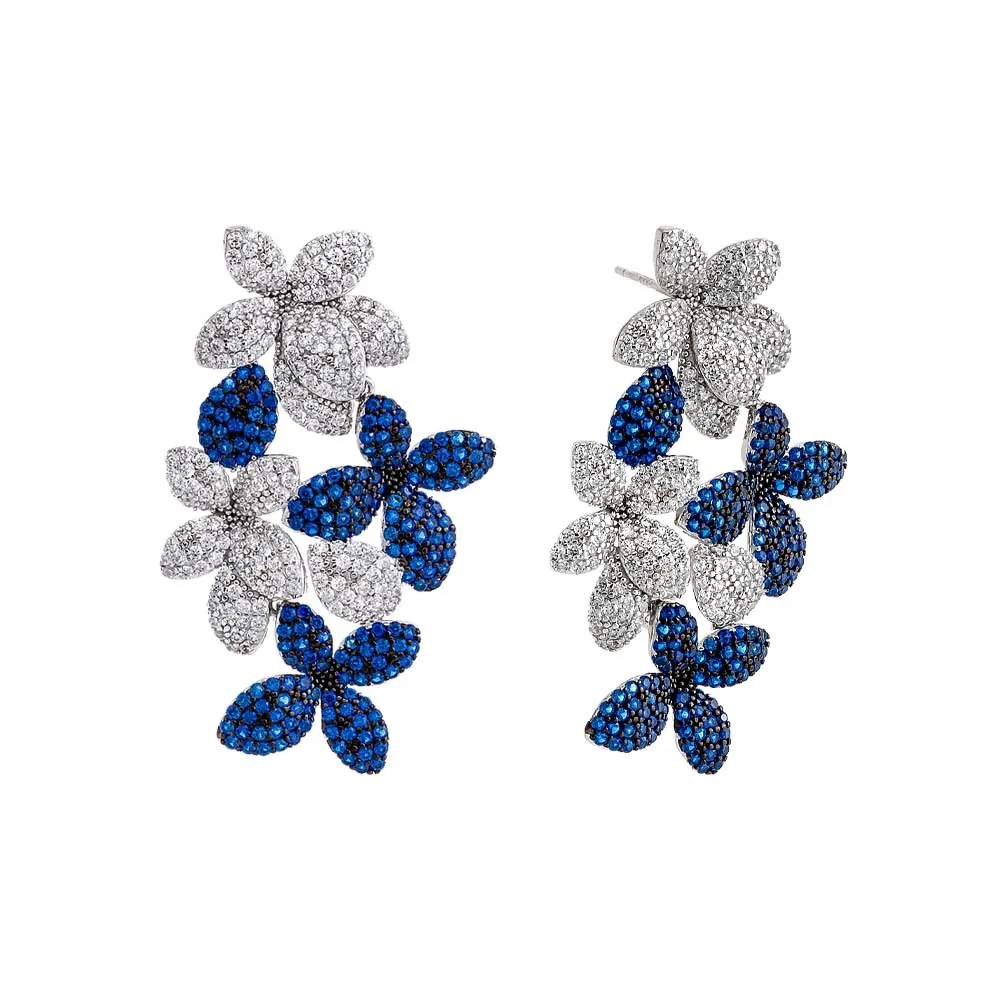 Colored Pavé Multi Flower Drop Stud Earring