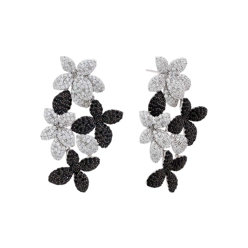 Colored Pavé Multi Flower Drop Stud Earring