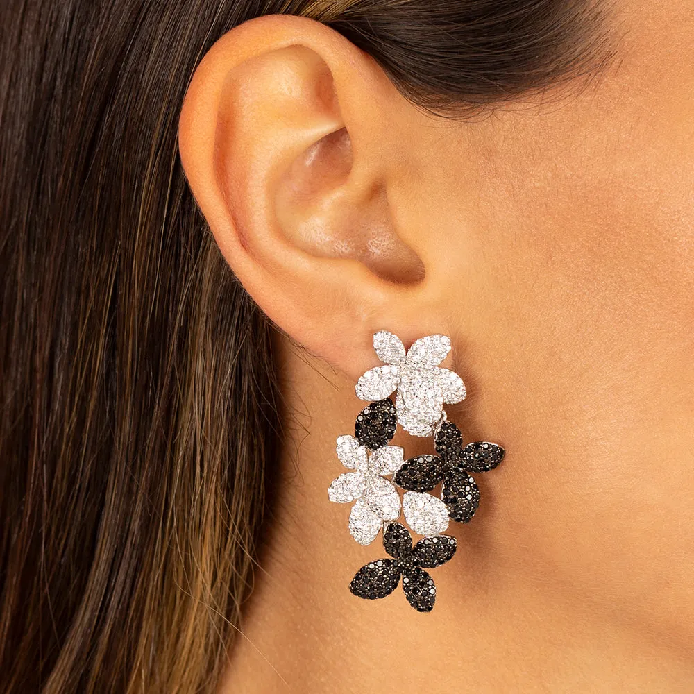 Colored Pavé Multi Flower Drop Stud Earring