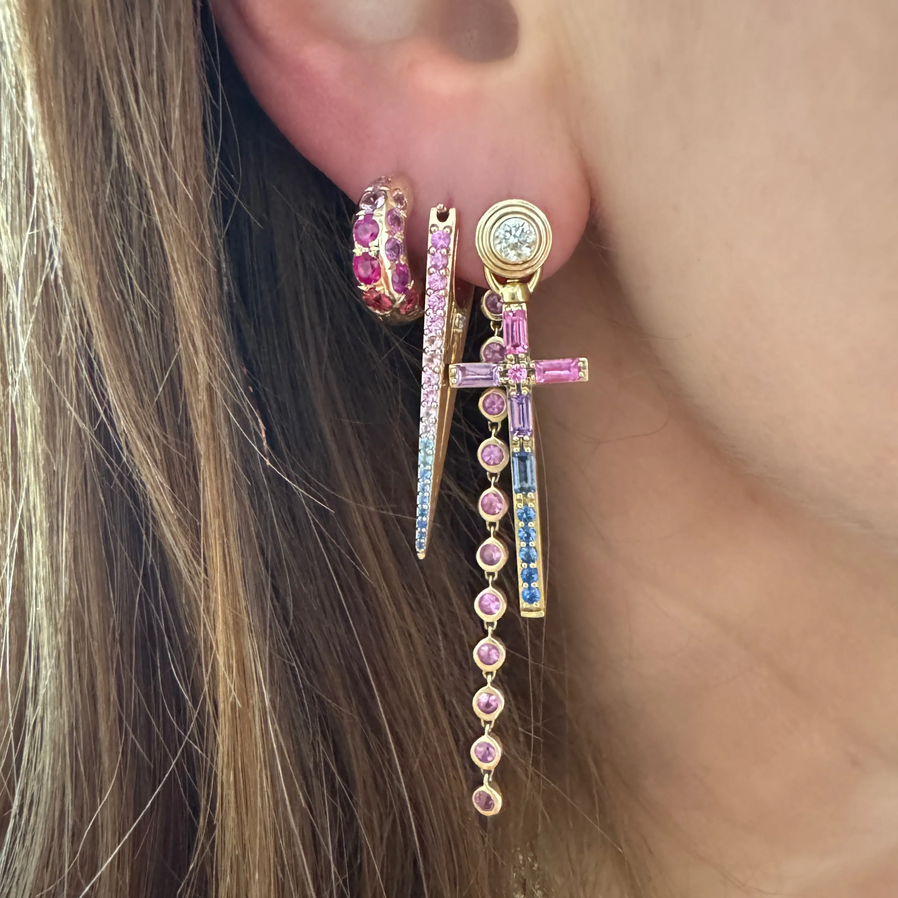 Cosmos Ombre Sapphire Huggie Hoop Earrings