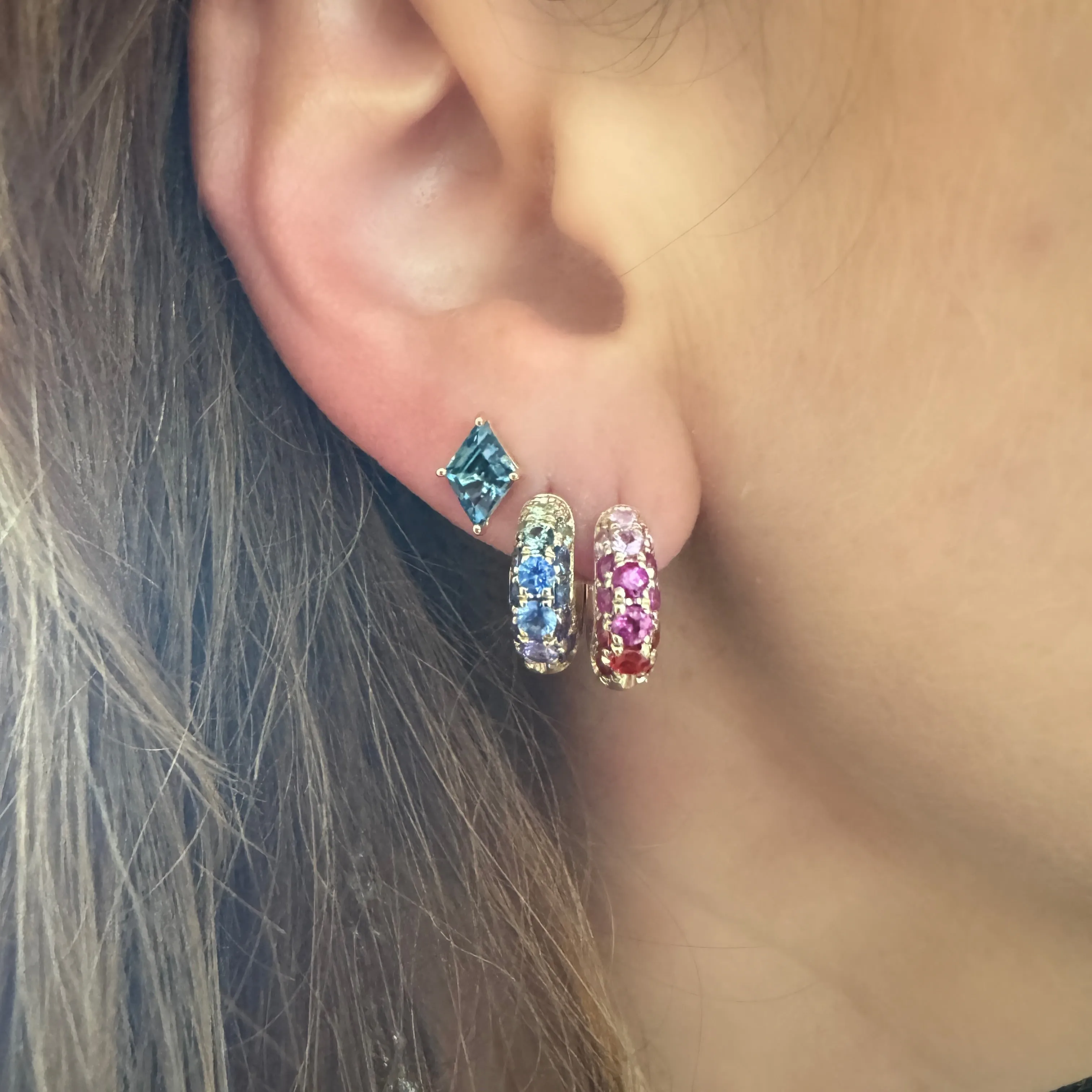 Cosmos Ombre Sapphire Huggie Hoop Earrings
