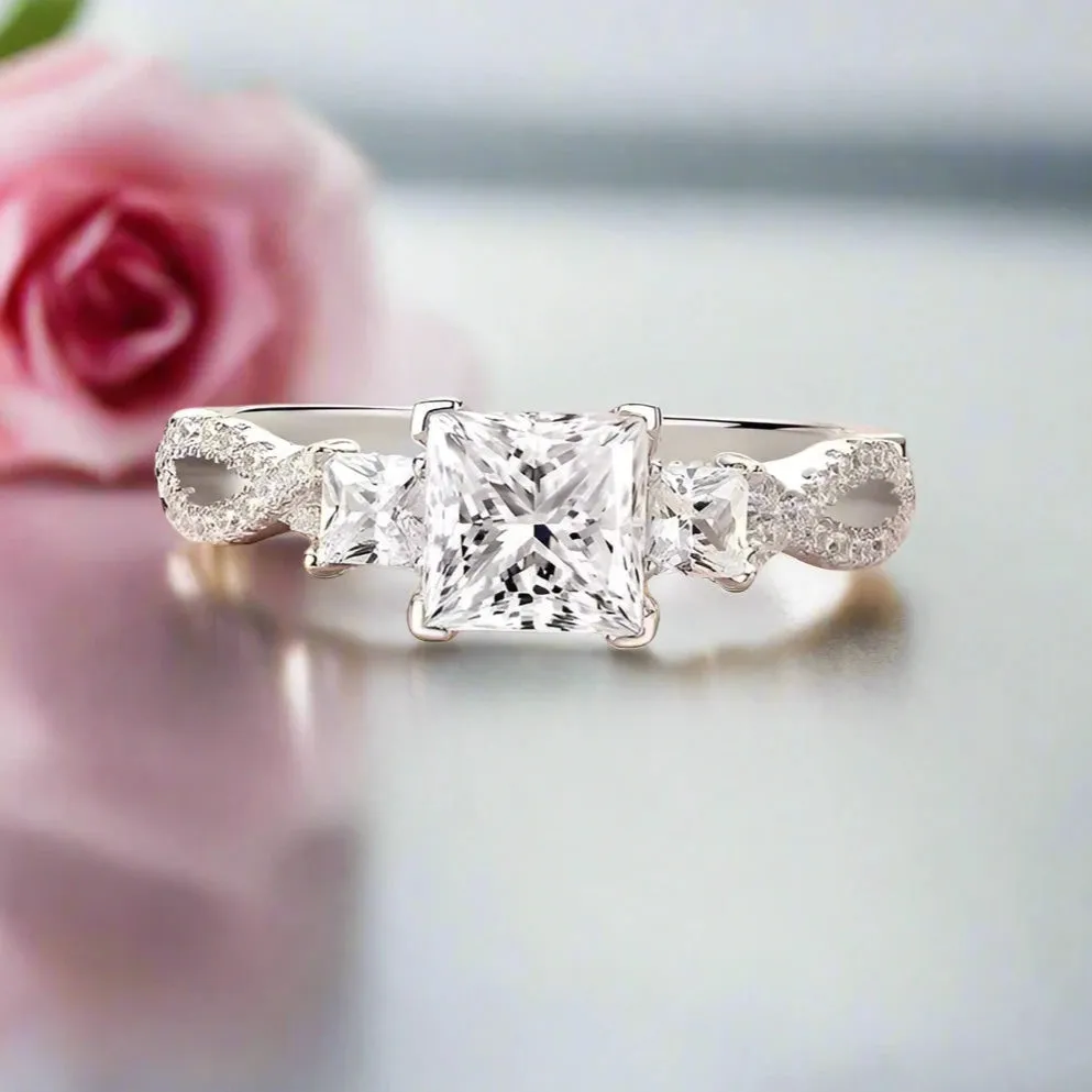 Criss Cross Princess Cut Diamond Engagement Ring