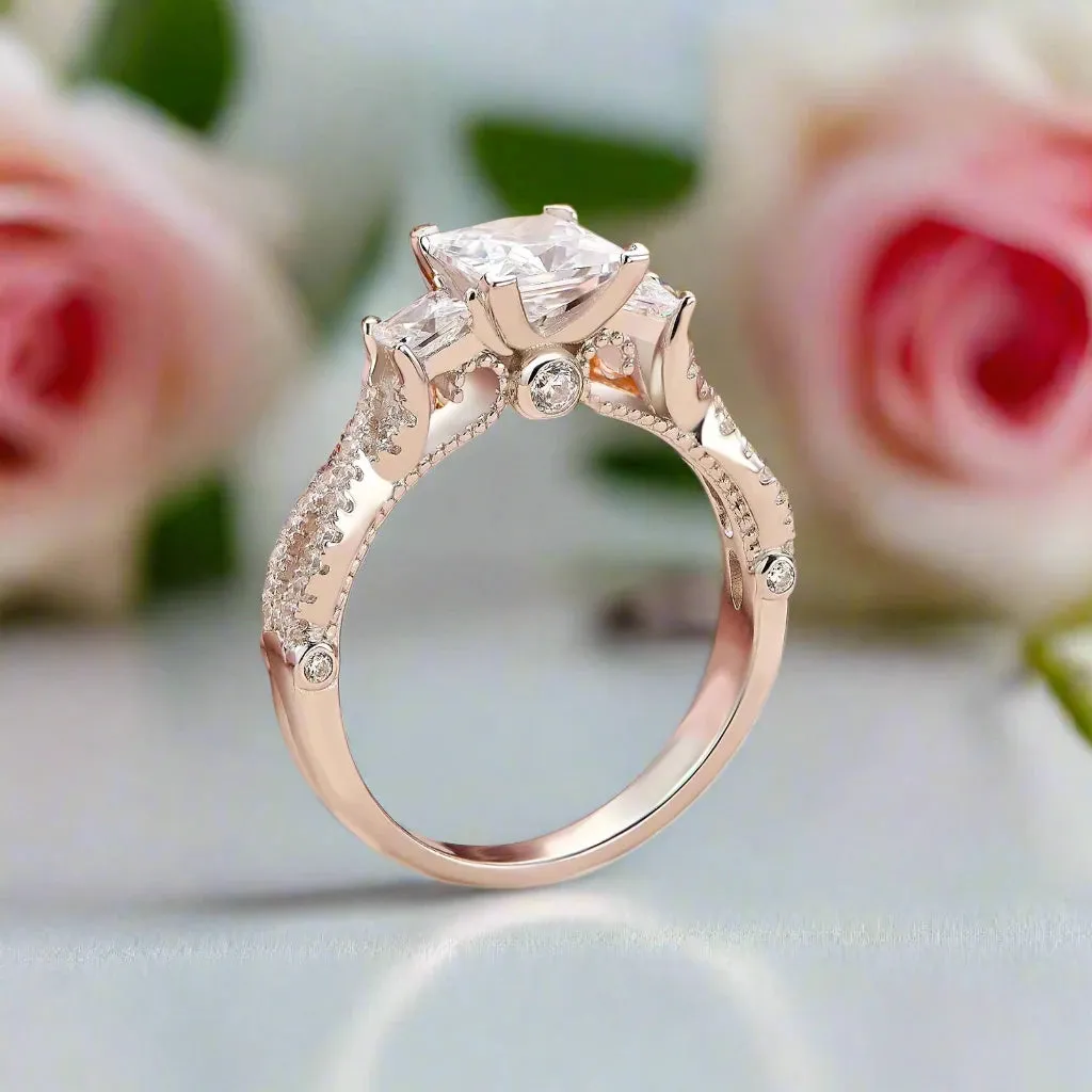 Criss Cross Princess Cut Diamond Engagement Ring