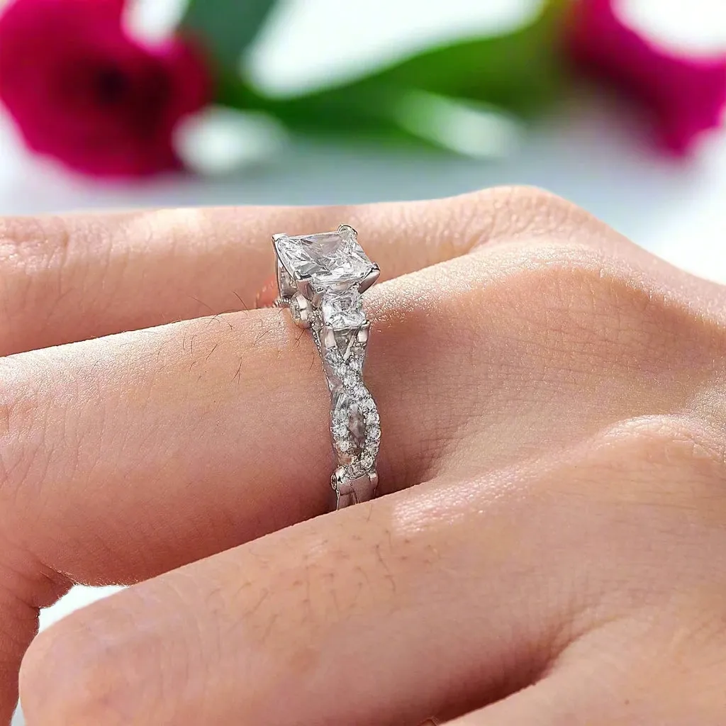 Criss Cross Princess Cut Diamond Engagement Ring