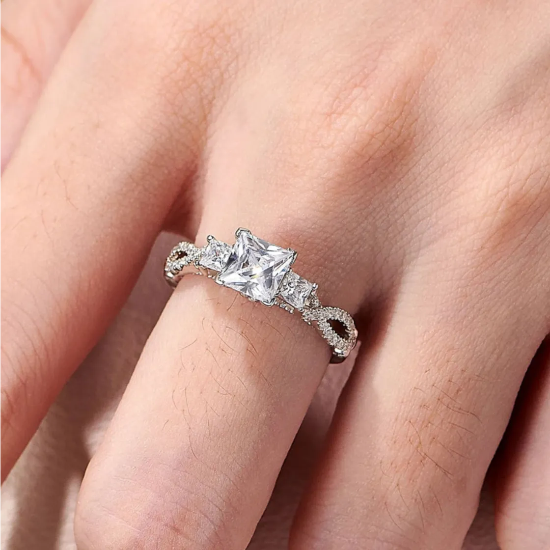 Criss Cross Princess Cut Diamond Engagement Ring