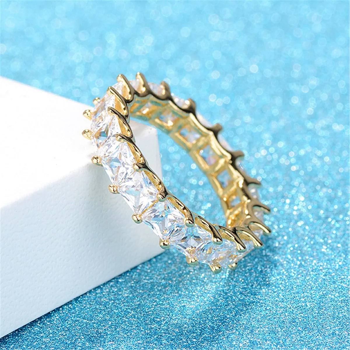 Crystal & 18K Gold-Plated Princess-Cut Ring