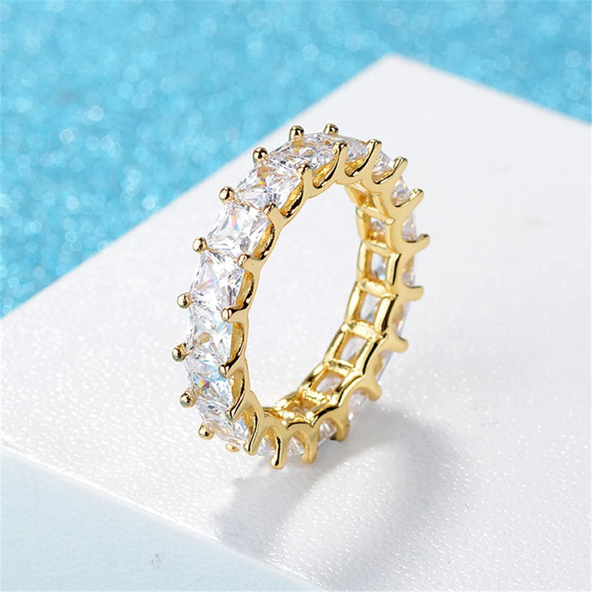 Crystal & 18K Gold-Plated Princess-Cut Ring