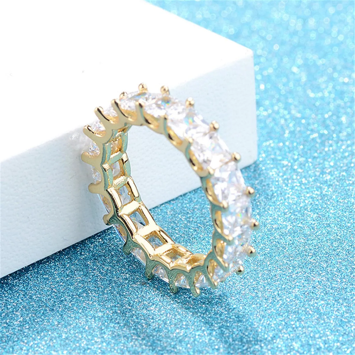 Crystal & 18K Gold-Plated Princess-Cut Ring