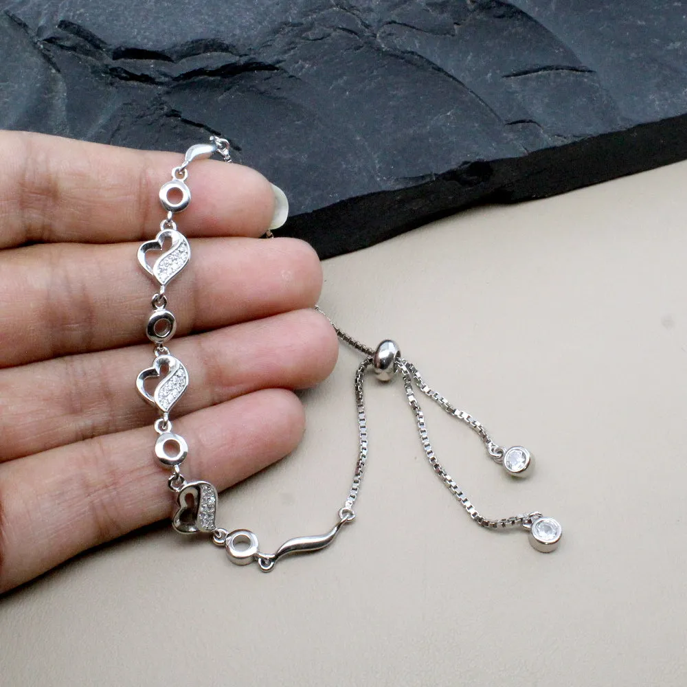 Cute Heart 925 Sterling Silver platinum finish Bracelet for Girls