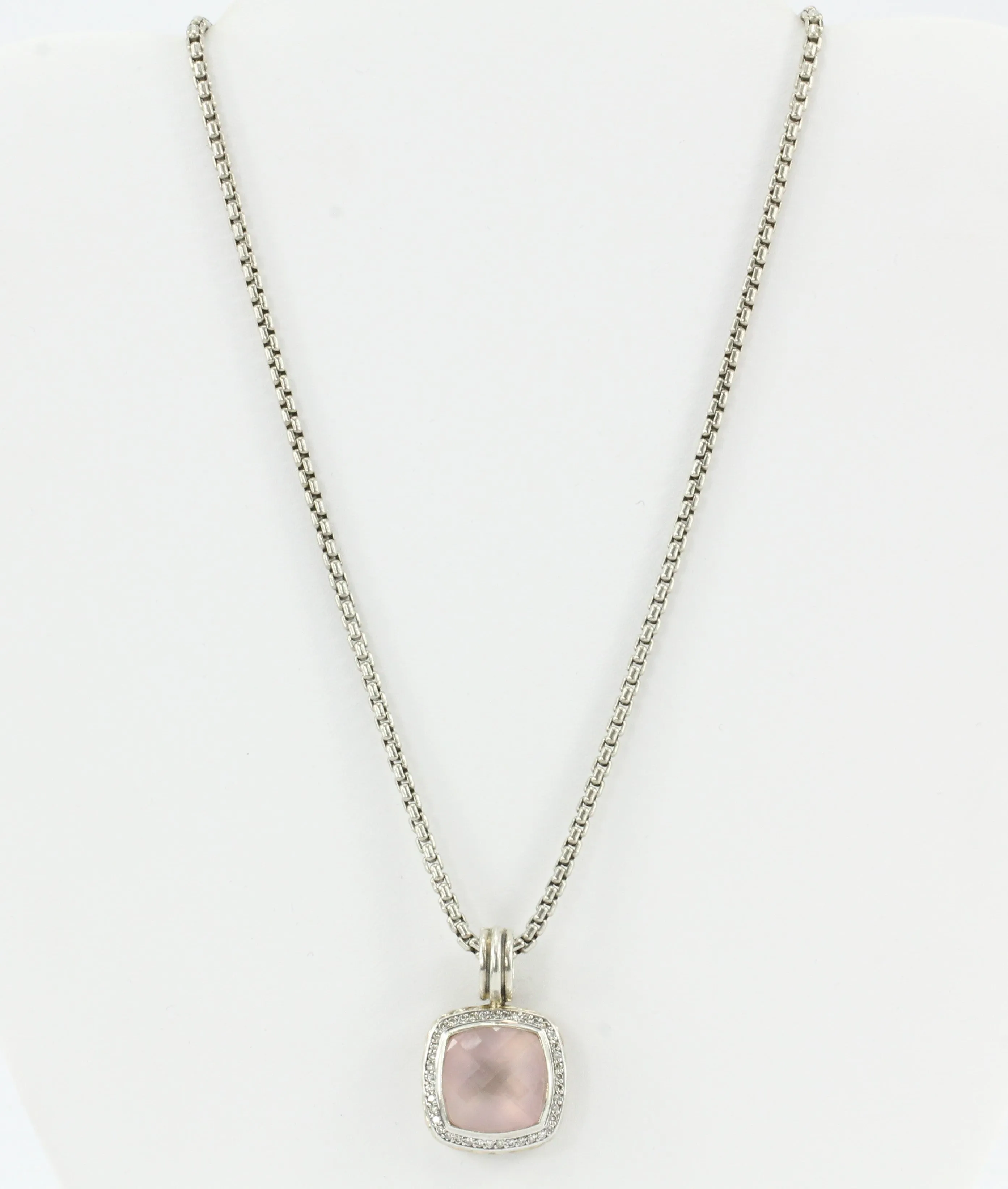 David Yurman Sterling Silver Rose Quartz Diamond Albion Enhancer & Chain