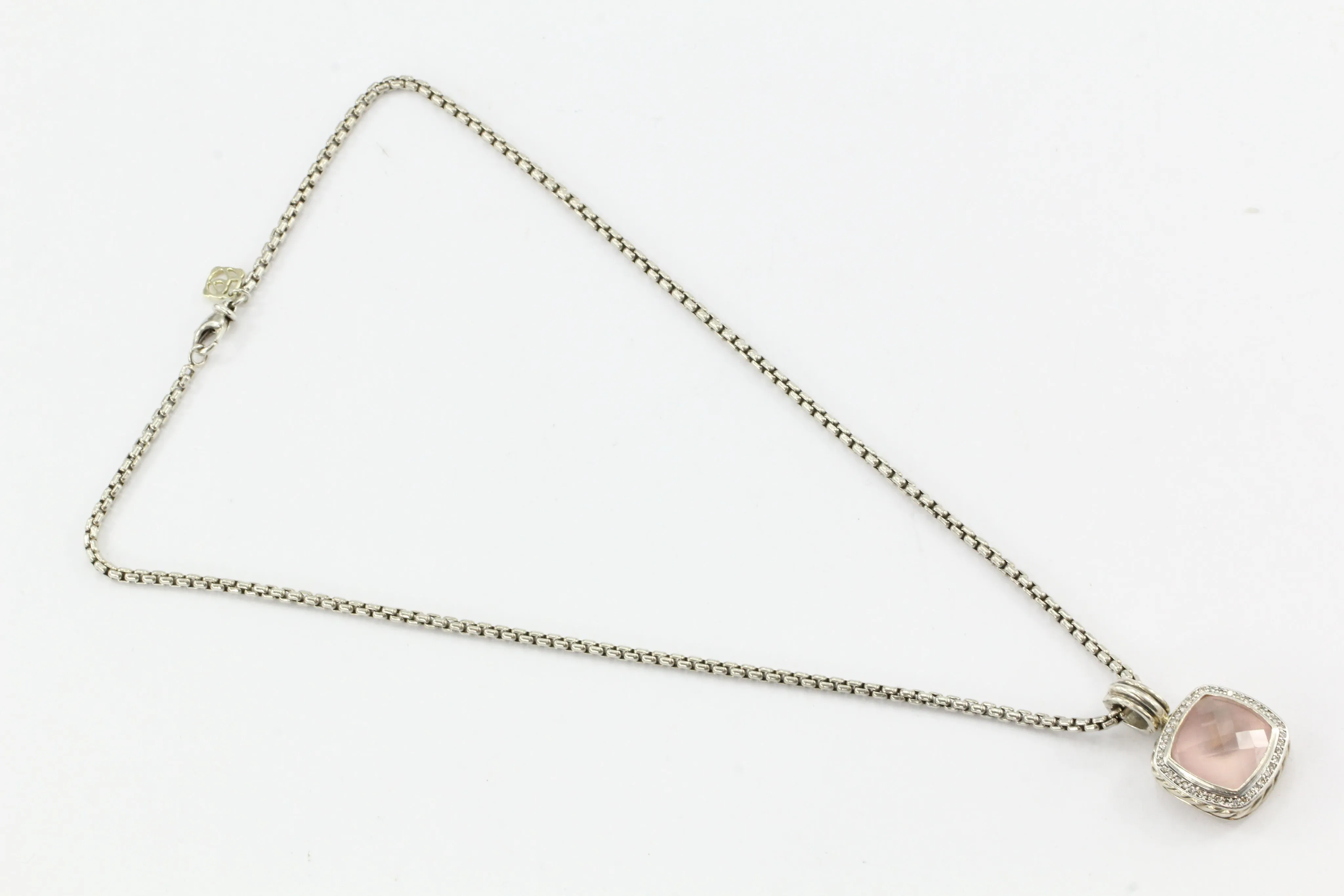 David Yurman Sterling Silver Rose Quartz Diamond Albion Enhancer & Chain