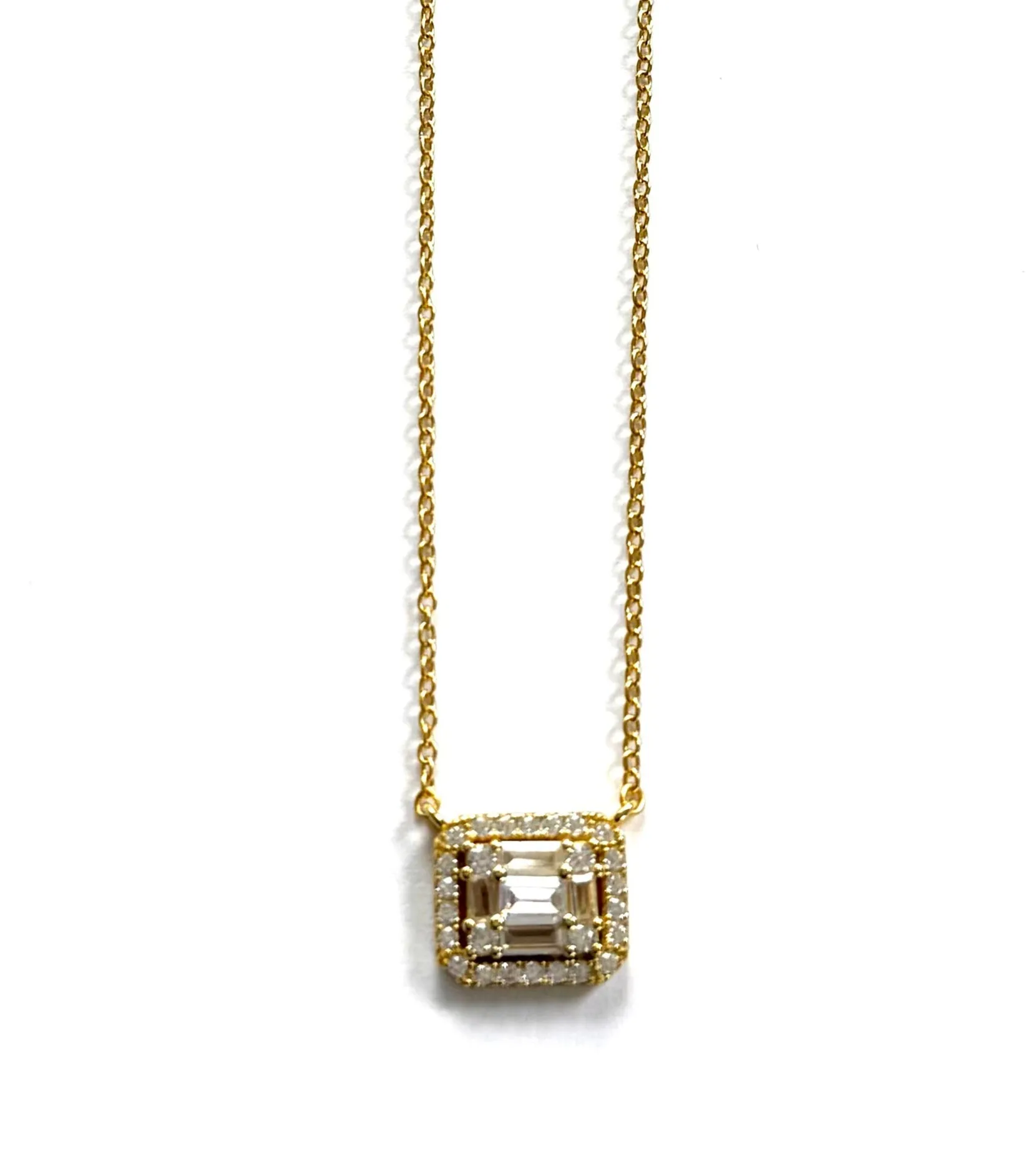 Deanna Square Baguette Halo CZ Necklace
