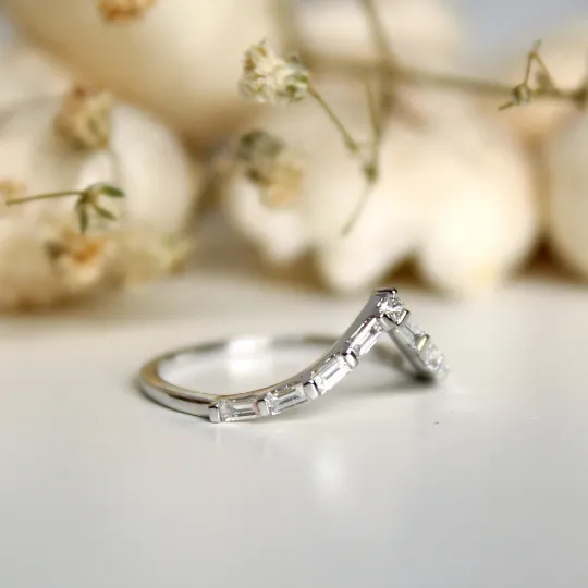 Deep Chevron V Ring with Baguette and Princess cut Diamonds