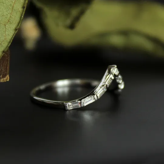Deep Chevron V Ring with Baguette and Princess cut Diamonds