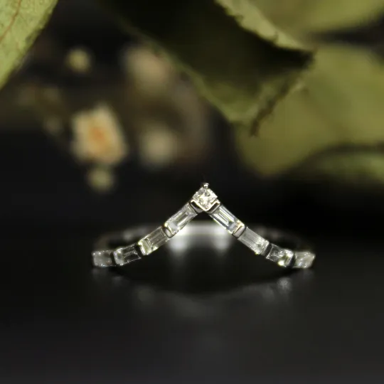 Deep Chevron V Ring with Baguette and Princess cut Diamonds