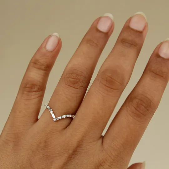 Deep Chevron V Ring with Baguette and Princess cut Diamonds