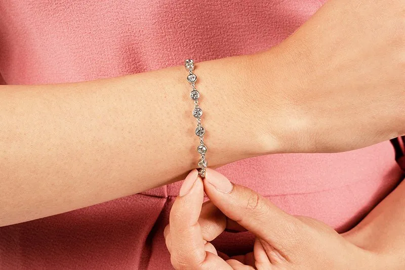 Diamond Drops Chain Link Bezel Lab-Grown Diamond Bracelet with 2.52 ct.(finished) 3mm