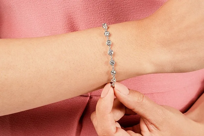 Diamond Drops Chain Link Bezel Lab-Grown Diamond Bracelet with 2.52 ct.(finished) 3mm