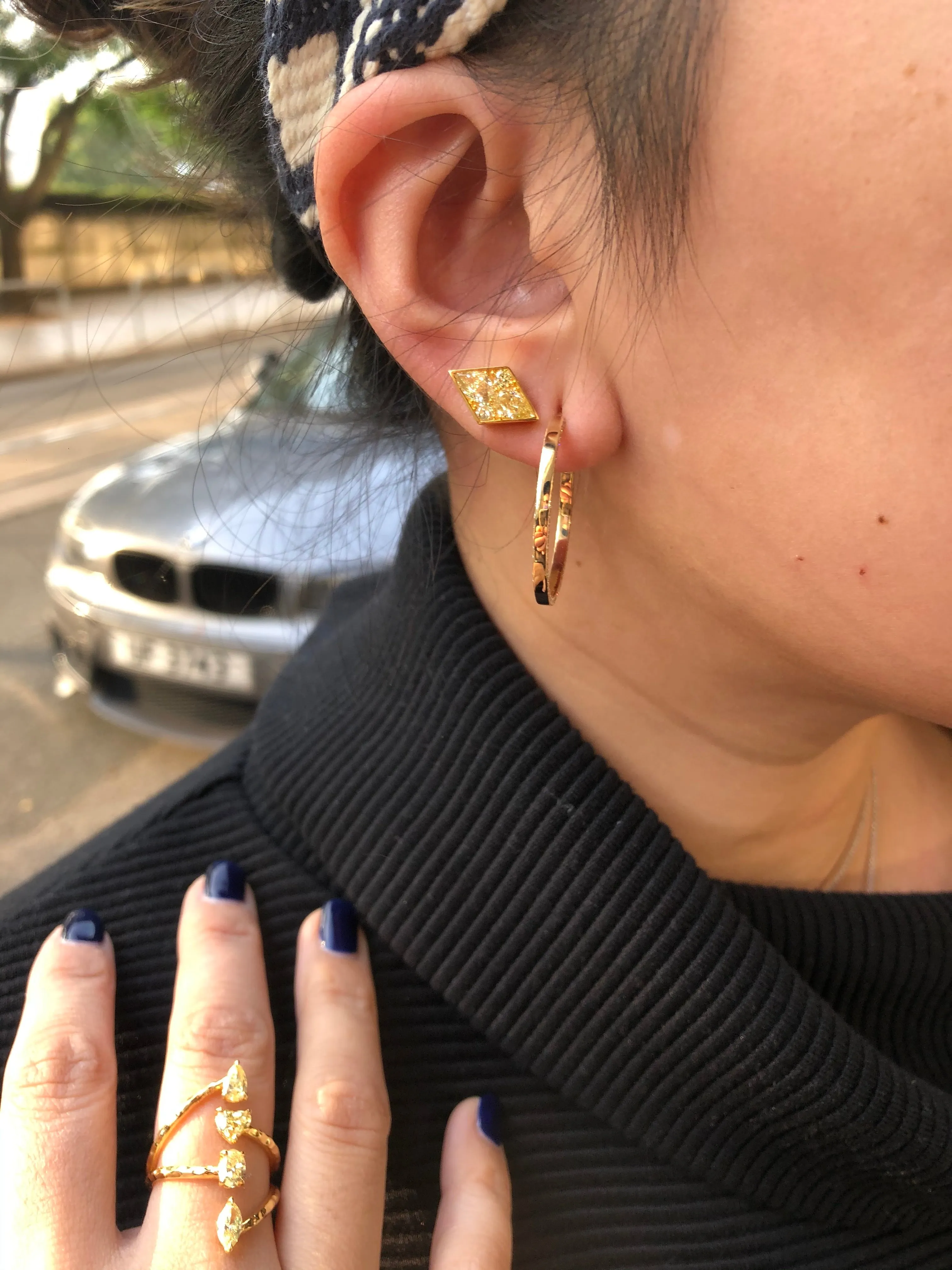 Diamond Edge Hoop Earrings