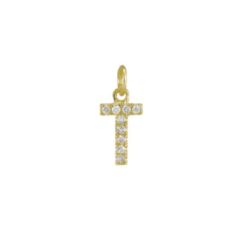 Diamond Initial Charm 14k Yellow Gold Necklace