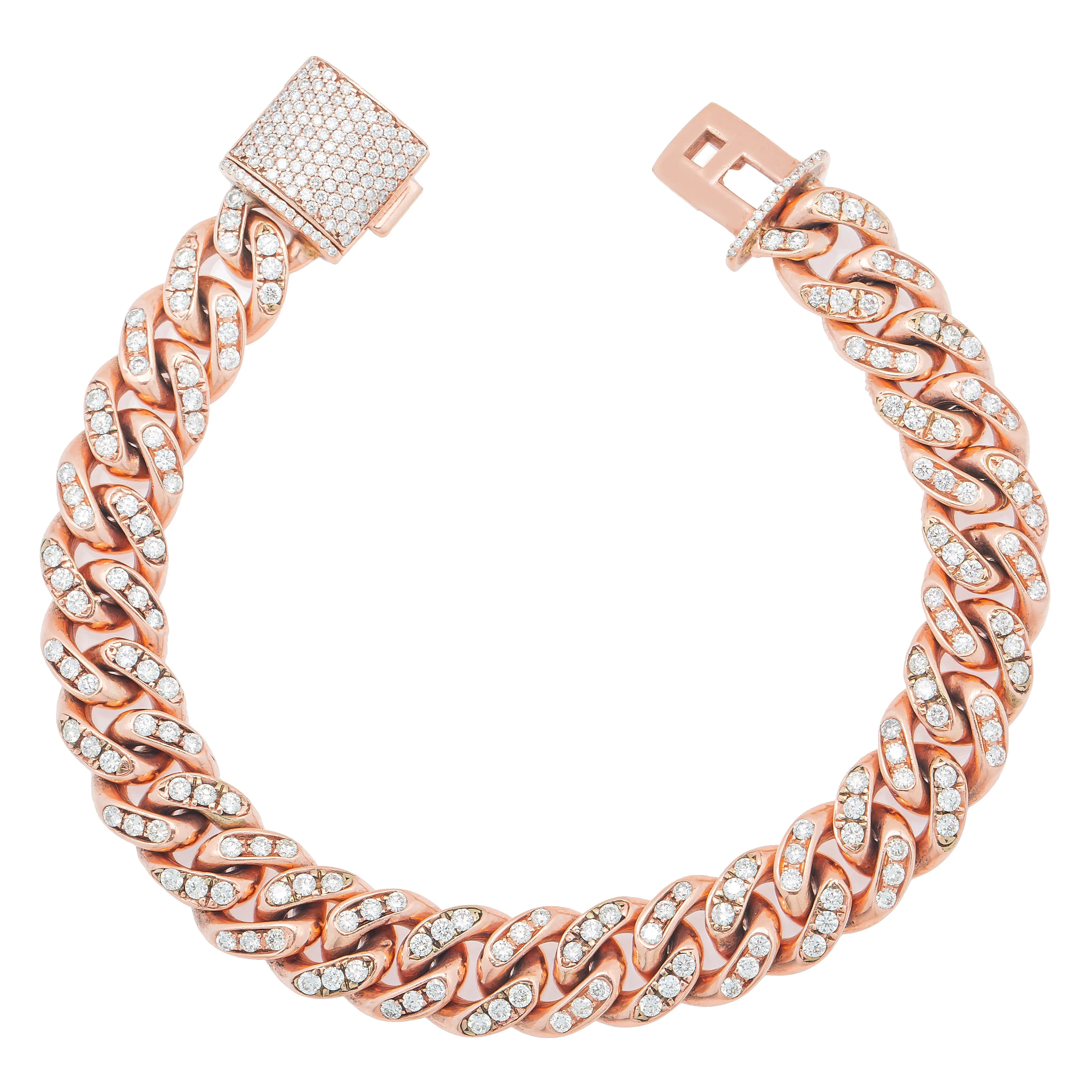 Diamond Paveset Cuban Bracelet in 14k Yellow Gold 6.7 Ctw