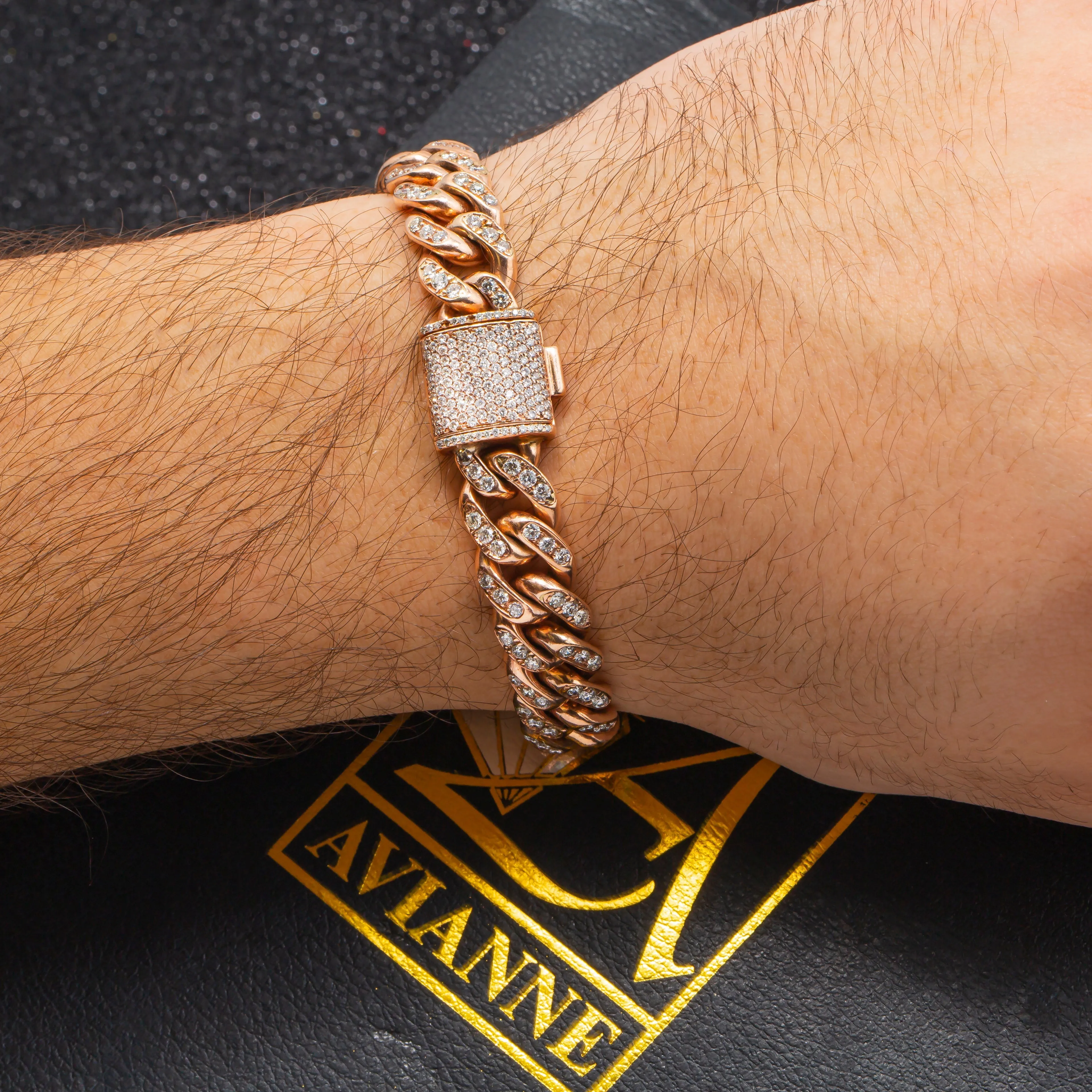 Diamond Paveset Cuban Bracelet in 14k Yellow Gold 6.7 Ctw