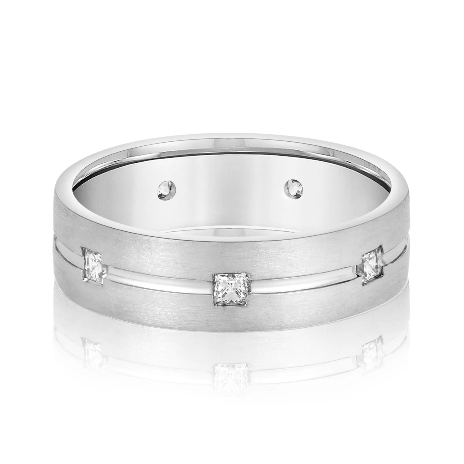 Double Groove Princess Cut Diamond Men's Wedding Band