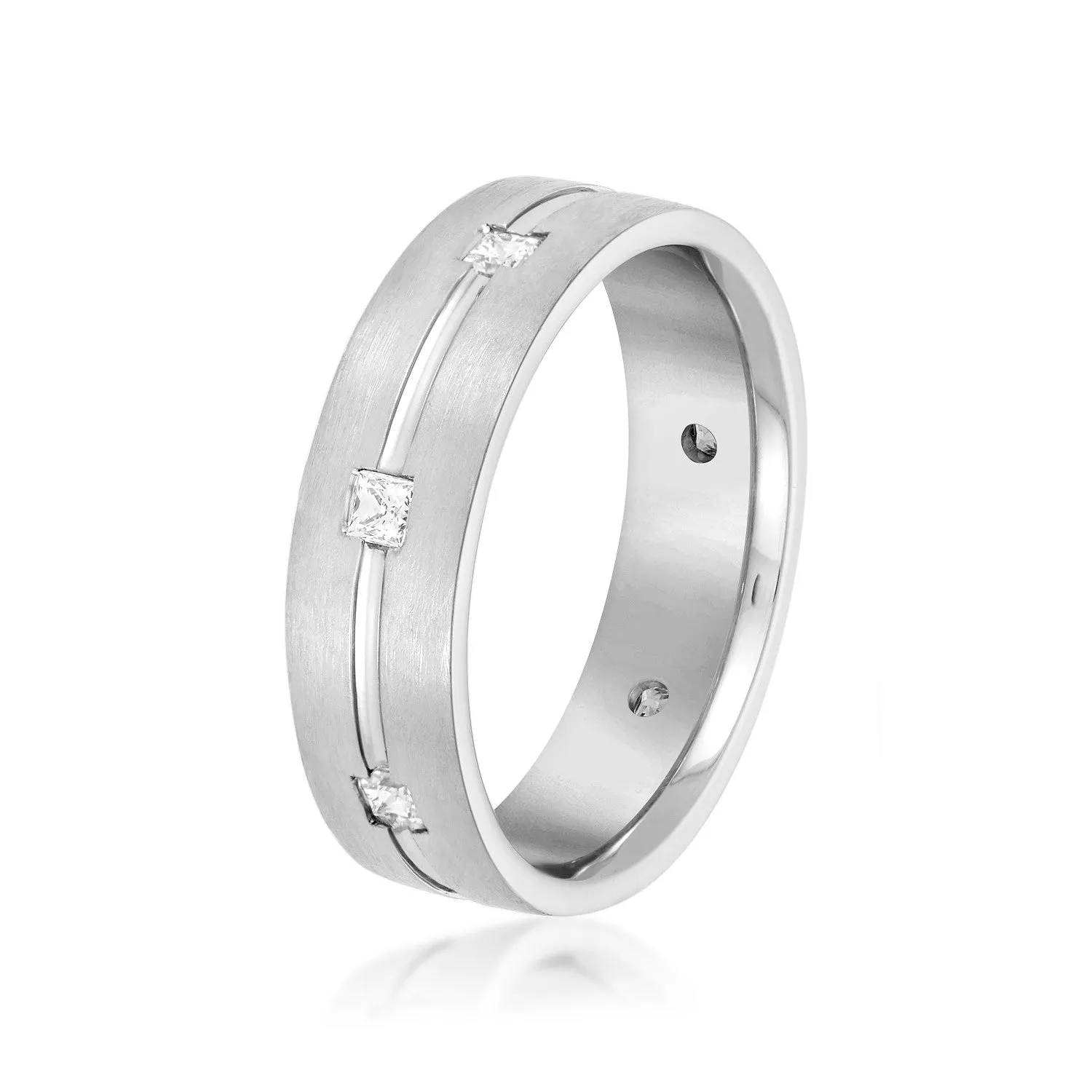 Double Groove Princess Cut Diamond Men's Wedding Band