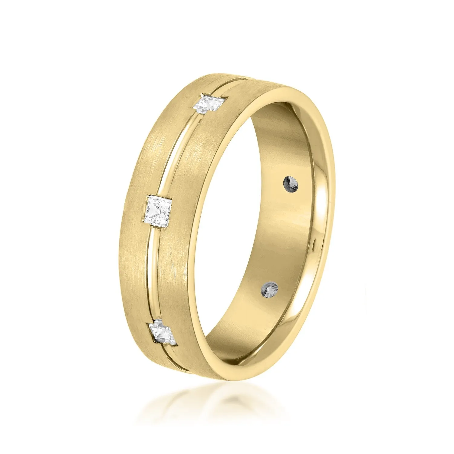 Double Groove Princess Cut Diamond Men's Wedding Band