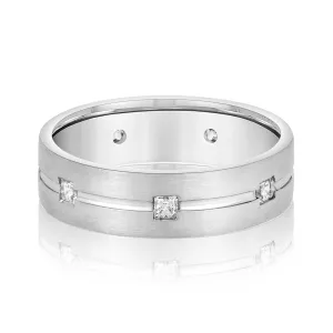 Double Groove Princess Cut Diamond Men's Wedding Band
