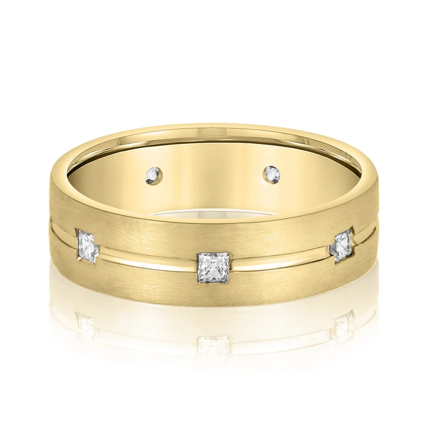 Double Groove Princess Cut Diamond Men's Wedding Band