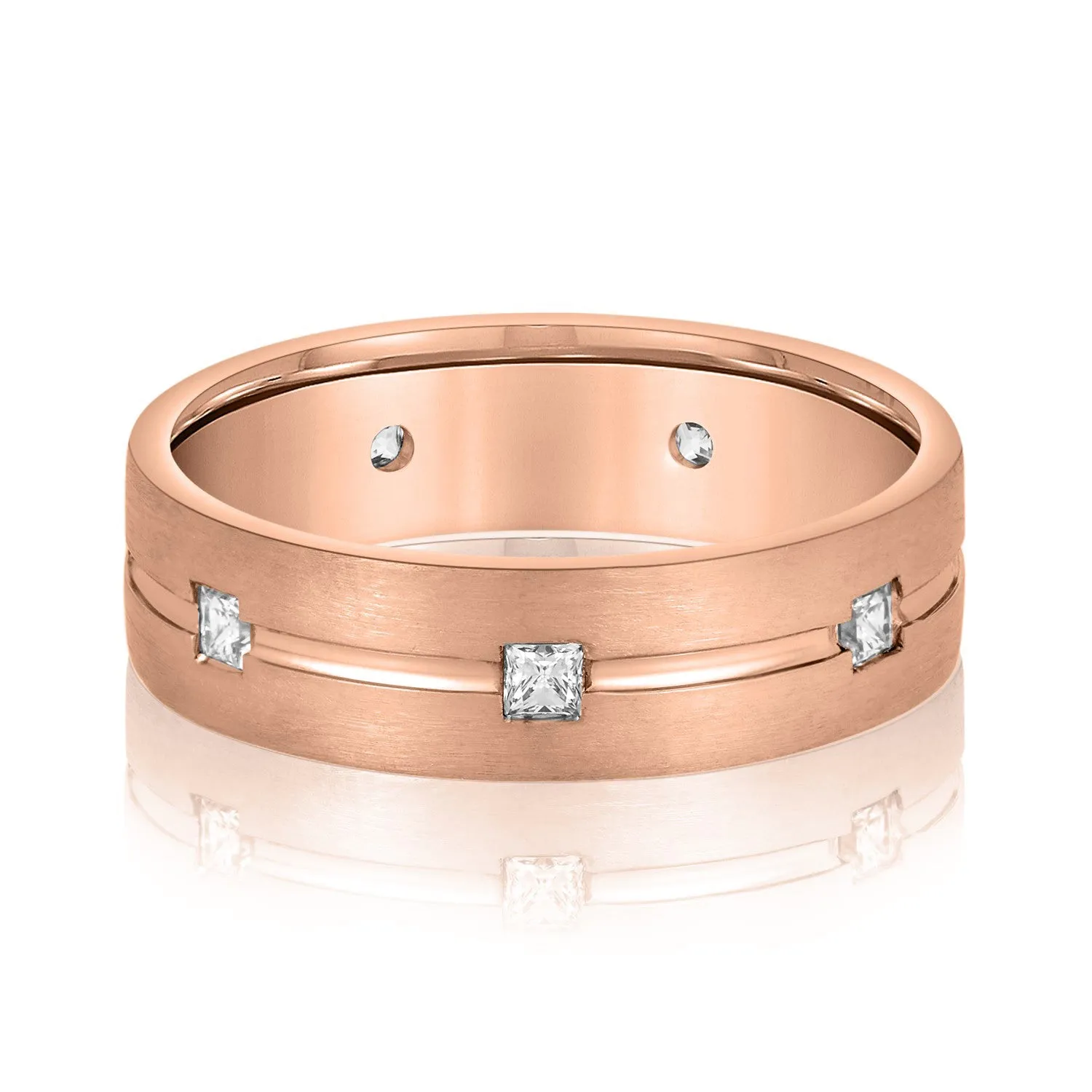 Double Groove Princess Cut Diamond Men's Wedding Band