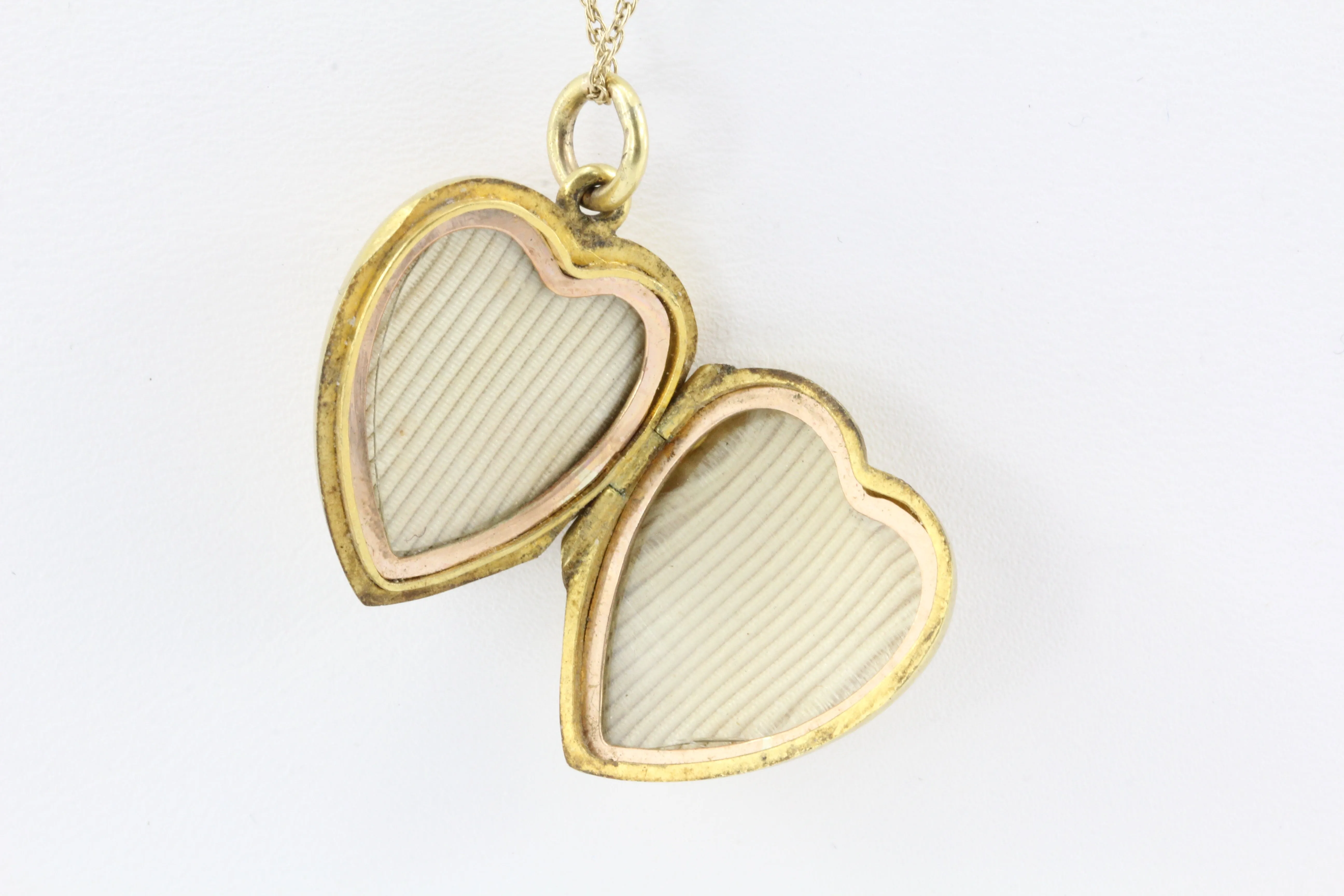 Edwardian English 15K Gold Old Mine Cut Diamond Puffy Heart Locket Pendant c.1905