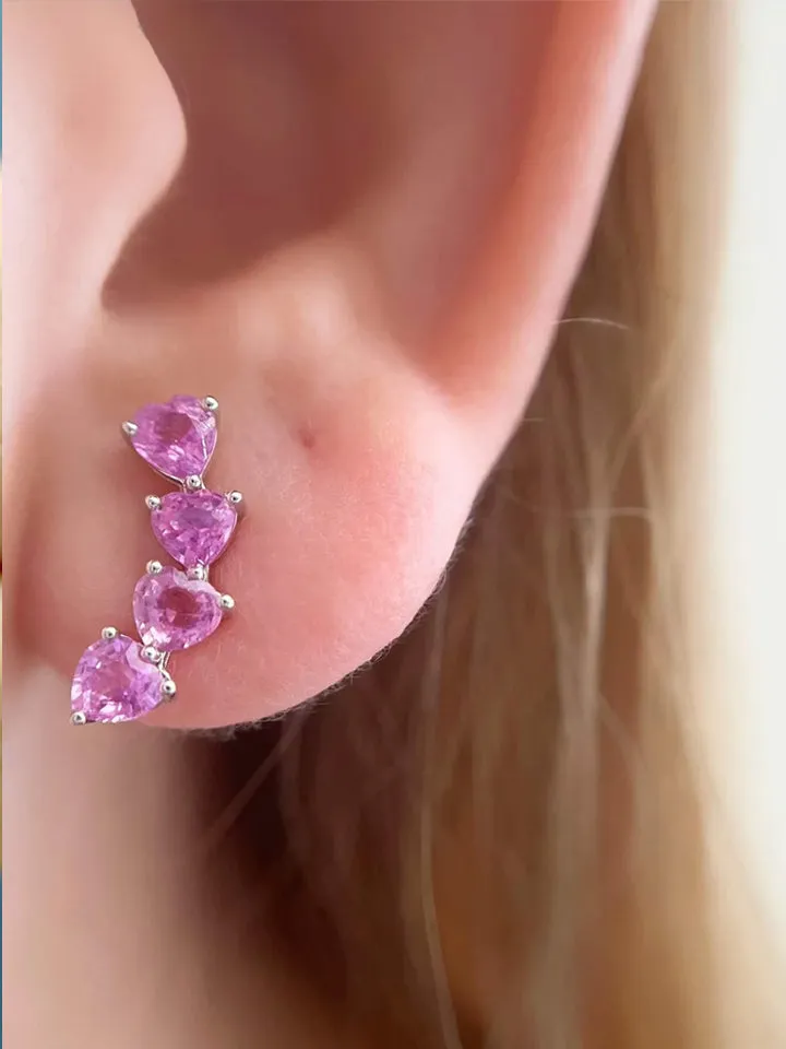 Elegant 2.51 TCW Heart Shaped Pink Sapphire Earrings in 14K White Gold