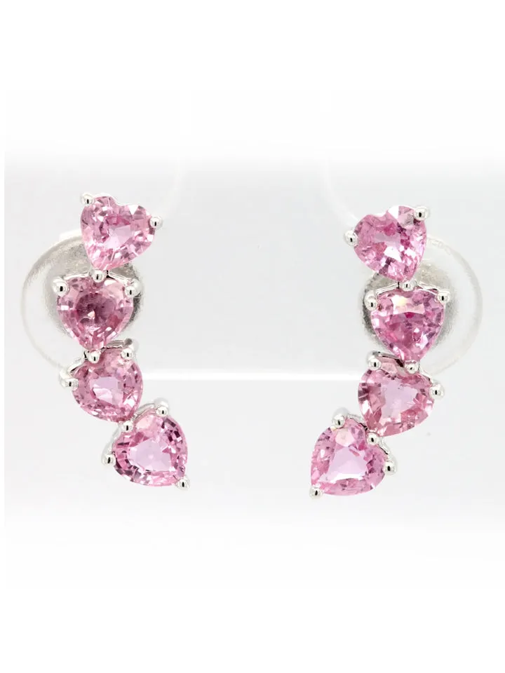 Elegant 2.51 TCW Heart Shaped Pink Sapphire Earrings in 14K White Gold
