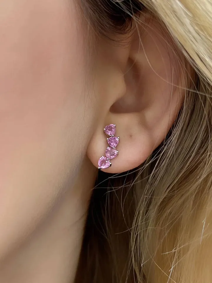 Elegant 2.51 TCW Heart Shaped Pink Sapphire Earrings in 14K White Gold