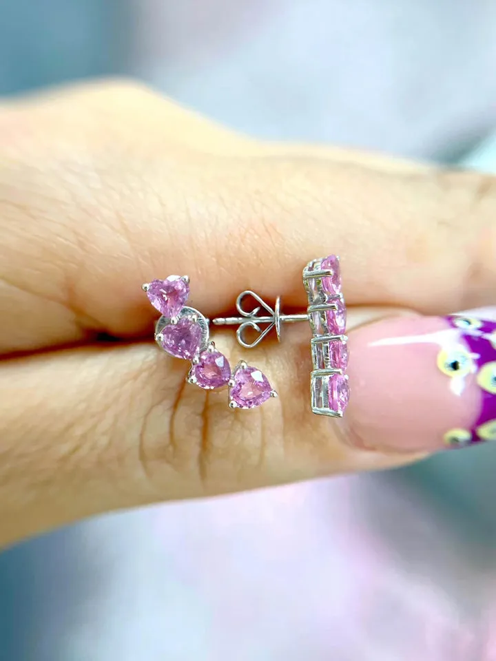 Elegant 2.51 TCW Heart Shaped Pink Sapphire Earrings in 14K White Gold