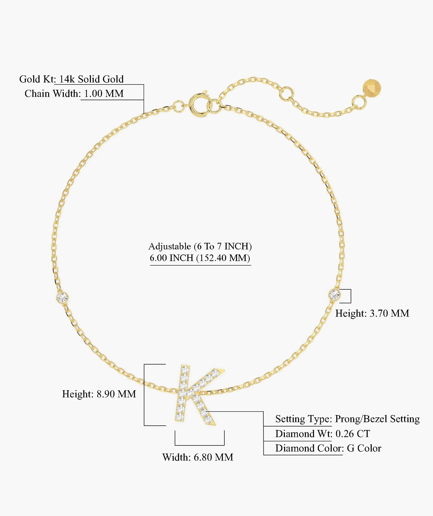 Elegant K Initial Sparkle Bracelet