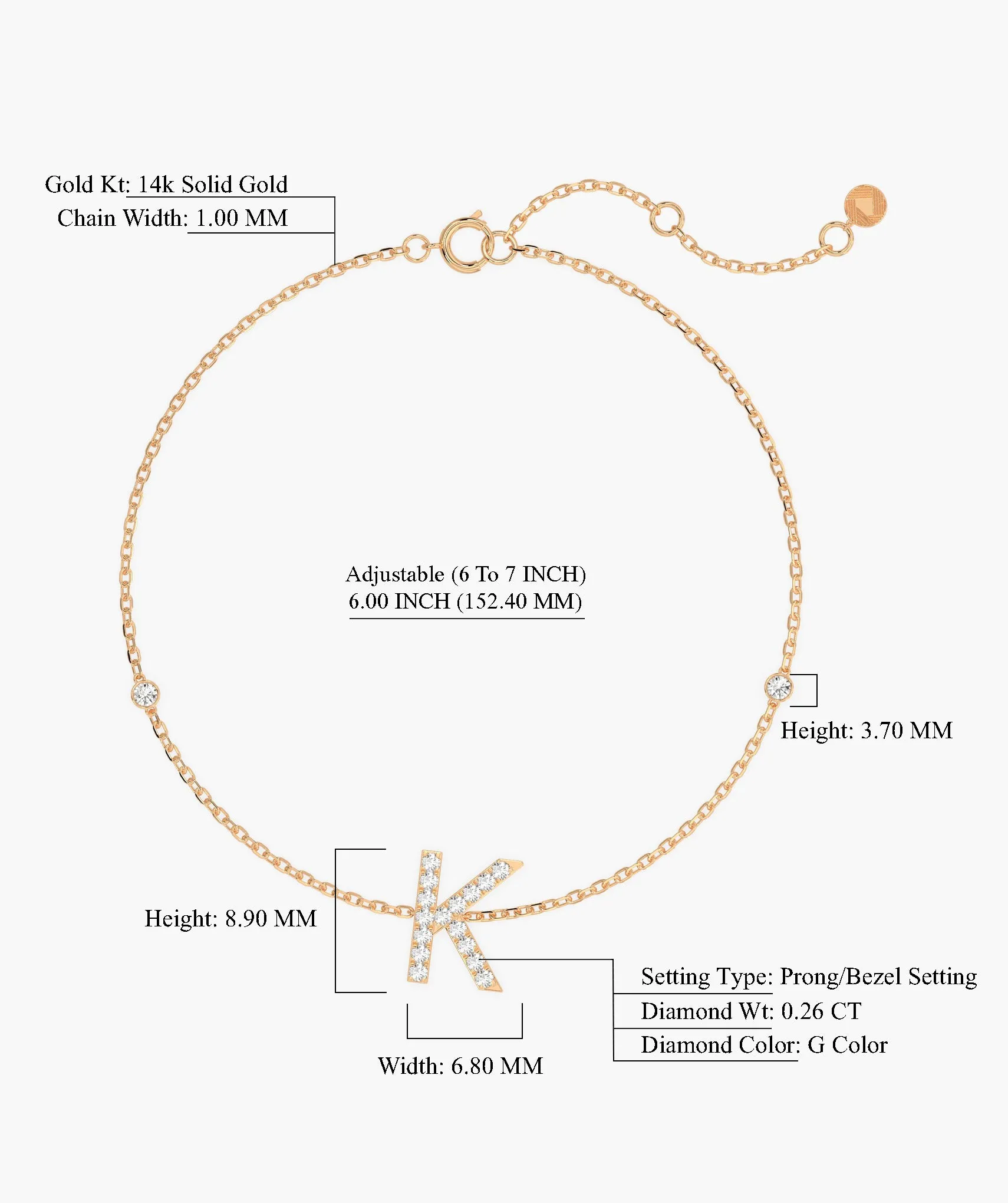 Elegant K Initial Sparkle Bracelet