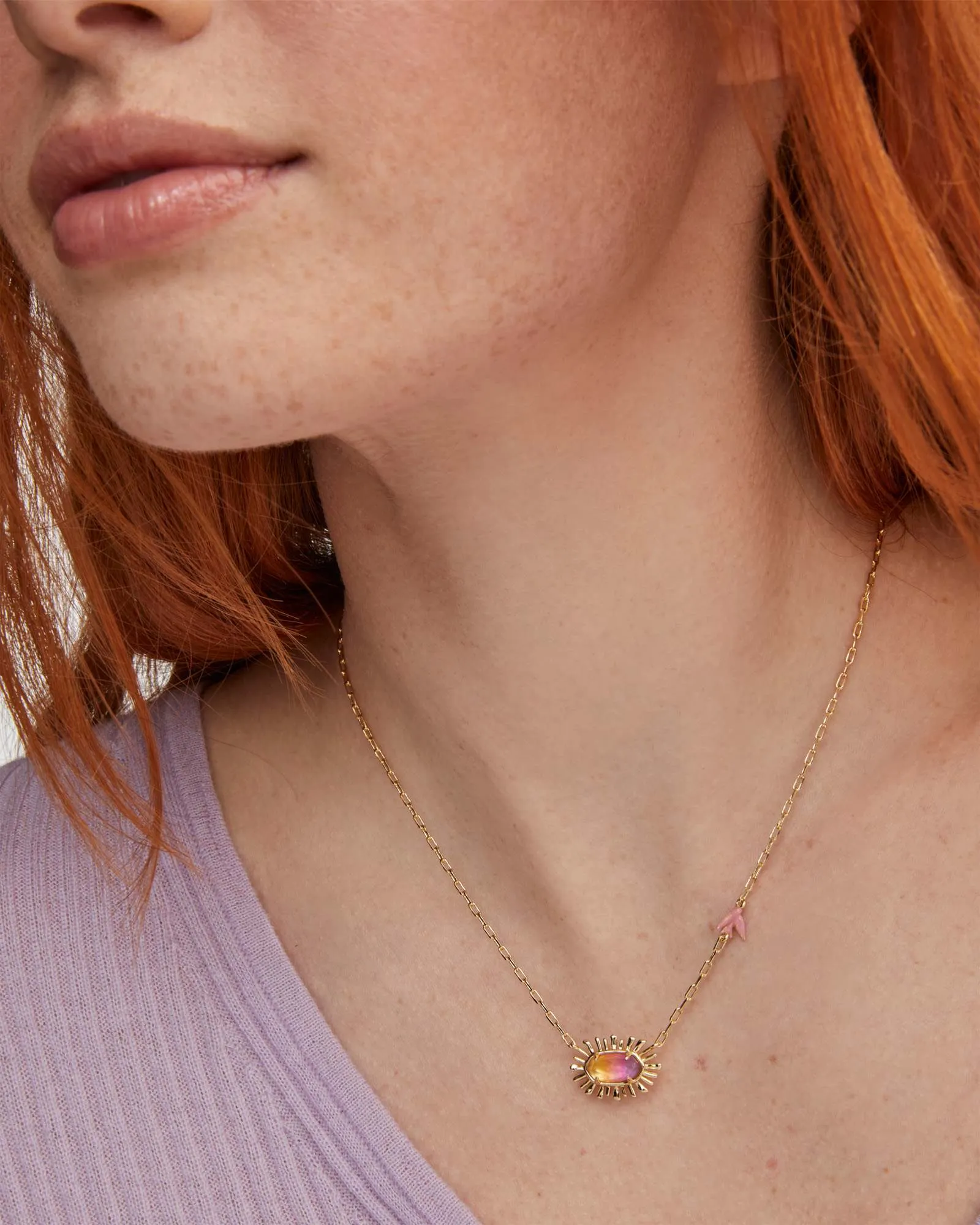 Elisa Bird Gold Short Pendant Necklace-Sunrise Watercolor Illusion